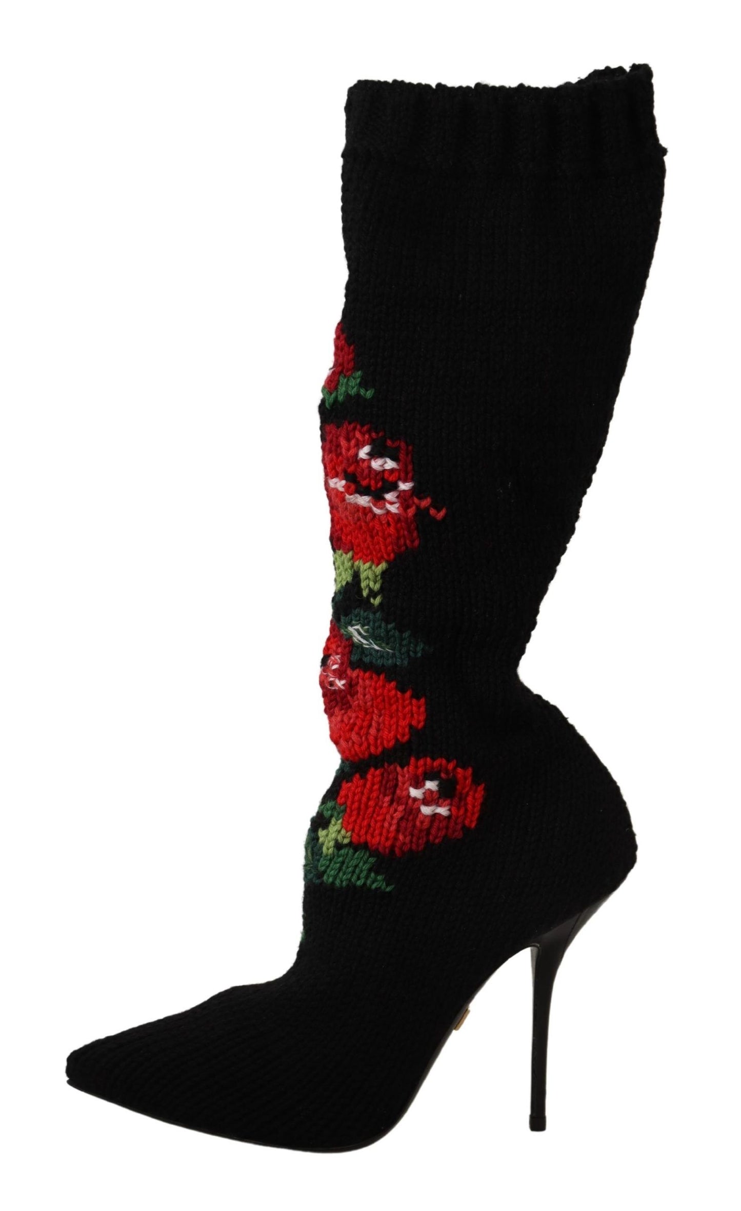 Dolce & Gabbana Black Stretch Socks 빨간 장미 부츠 신발