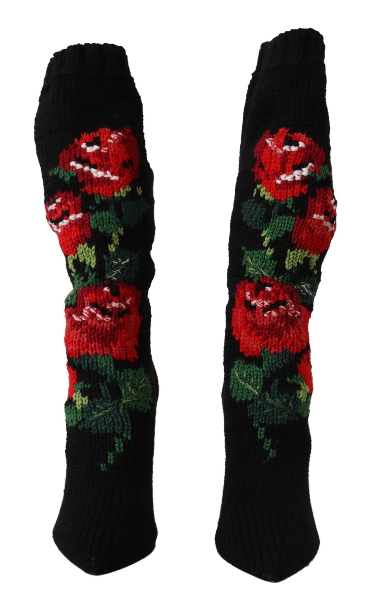 Dolce & Gabbana Black Stretch Socks 빨간 장미 부츠 신발