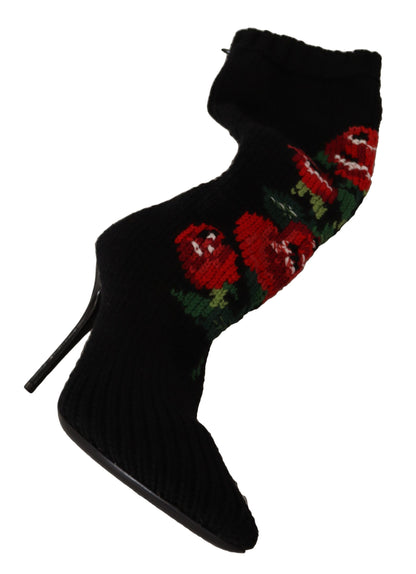 Dolce & Gabbana Black Stretch Socks 빨간 장미 부츠 신발