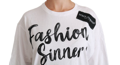 Dolce & Gabbana White Fashion Sinner Cotton 레이스 티셔츠 탑