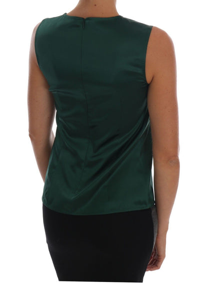 Dolce & Gabbana Dark Green Silk Sleeveless Round Neck Tank Top