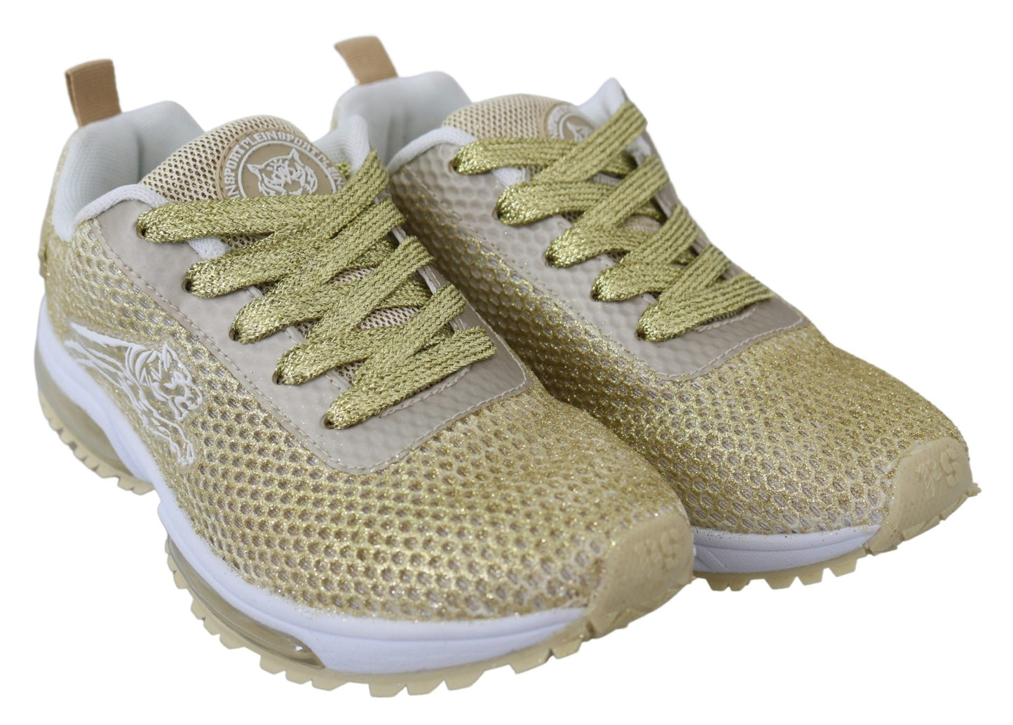 Plein Sport Gold Polyester Gretel Sneakers Schuhe