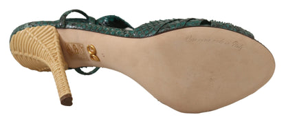 Dolce &amp; Gabbana Grüne Python-Riemen-Sandalen mit Absätzen