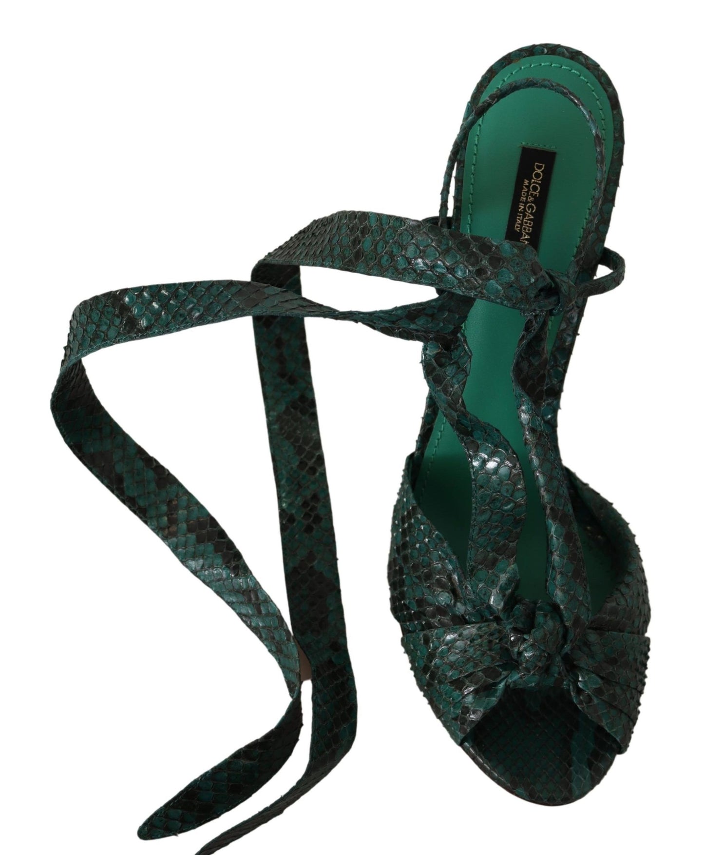 Dolce &amp; Gabbana Grüne Python-Riemen-Sandalen mit Absätzen