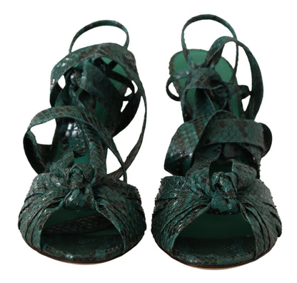 Dolce &amp; Gabbana Grüne Python-Riemen-Sandalen mit Absätzen