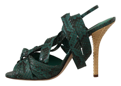 Dolce &amp; Gabbana Grüne Python-Riemen-Sandalen mit Absätzen