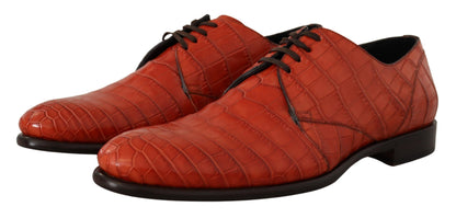 Dolce &amp; Gabbana Orangefarbene Derby-Schuhe aus exotischem Leder