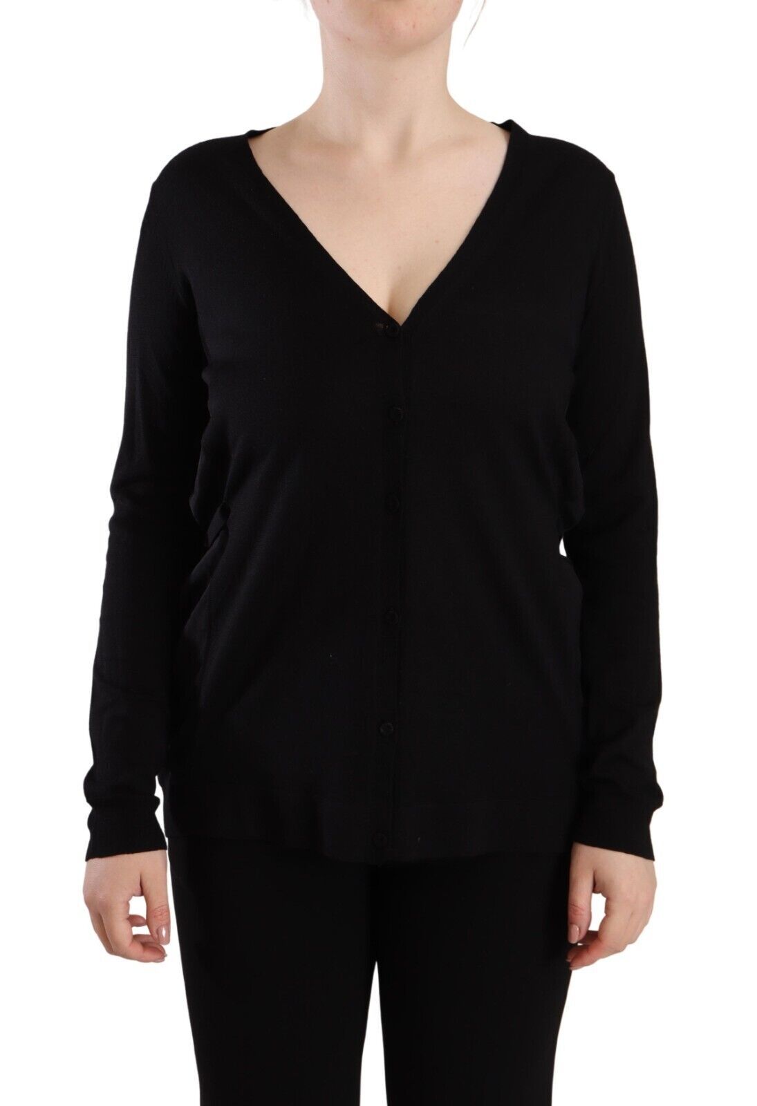 Dolce & Gabbana Black Wool V-Neck Long Sleeves Pullover Top