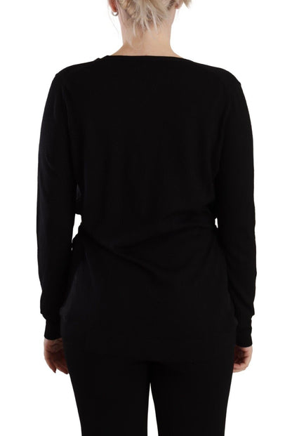 Dolce & Gabbana Black Wool V-Neck Long Sleeves Pullover Top