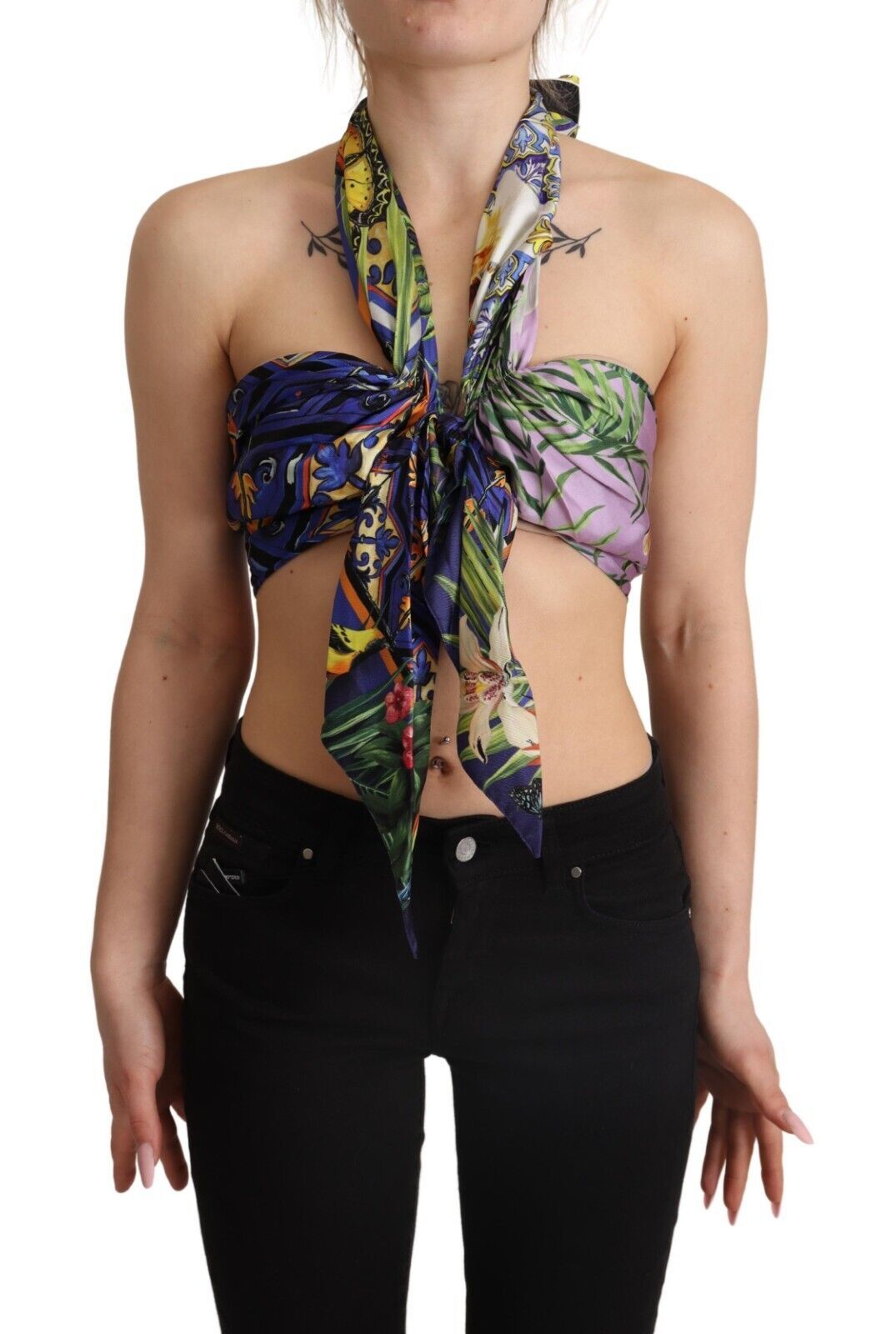 Dolce & Gabbana 멀티 컬러 Foulard Silk Halter Crpeed Top