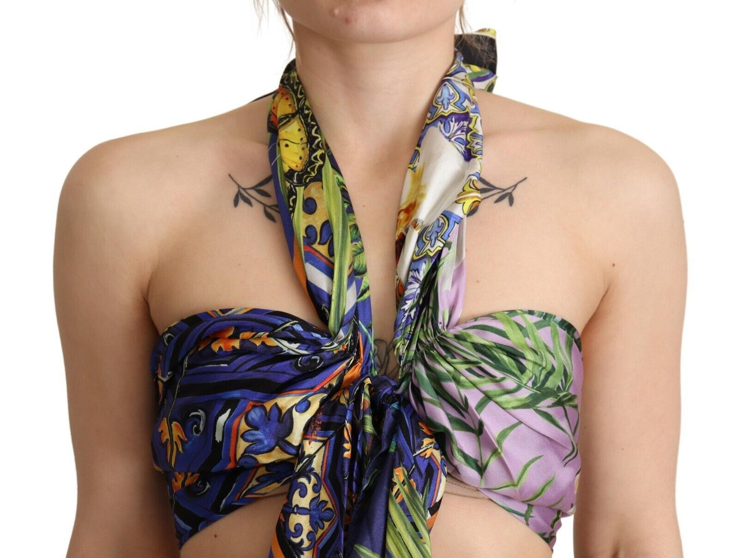 Dolce & Gabbana 멀티 컬러 Foulard Silk Halter Crpeed Top