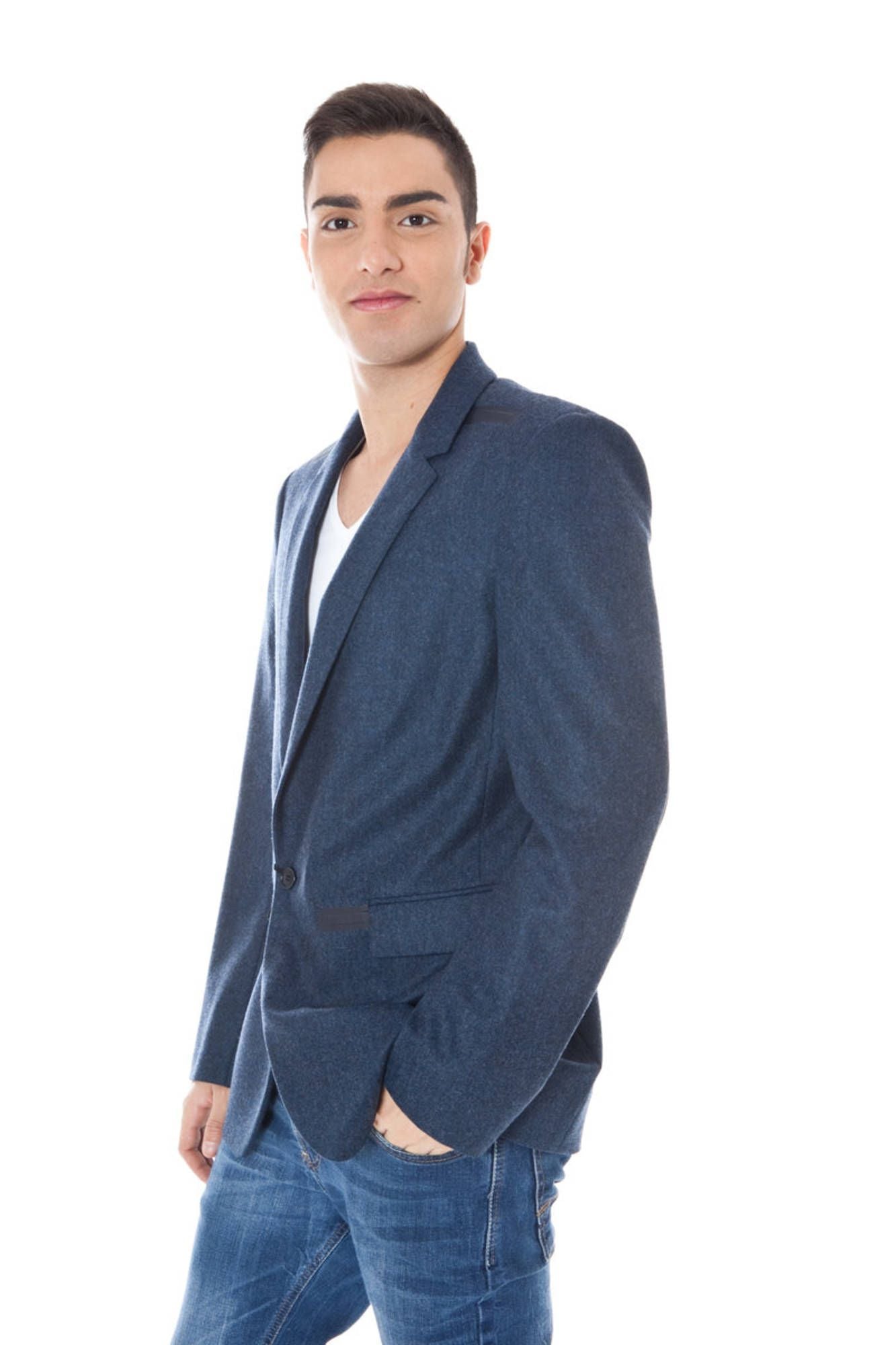 Calvin Klein Blue Wool Men Jacket