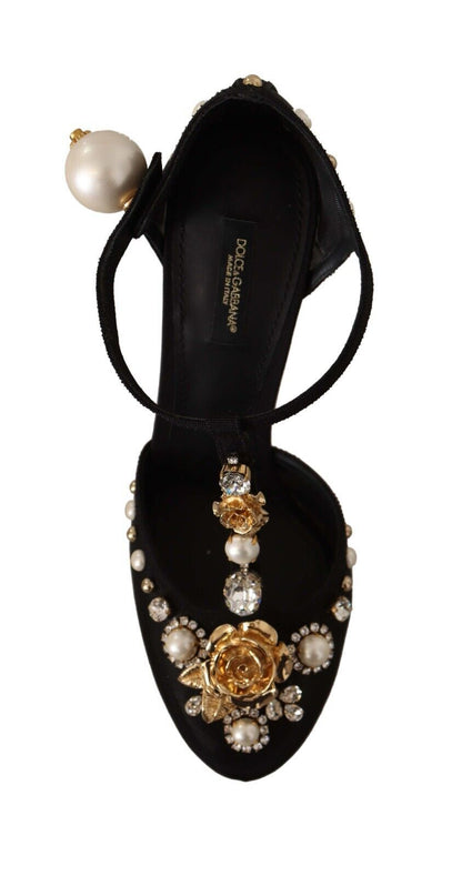 Dolce & Gabbana Elegant Embellished T-Strap Heels Sandals