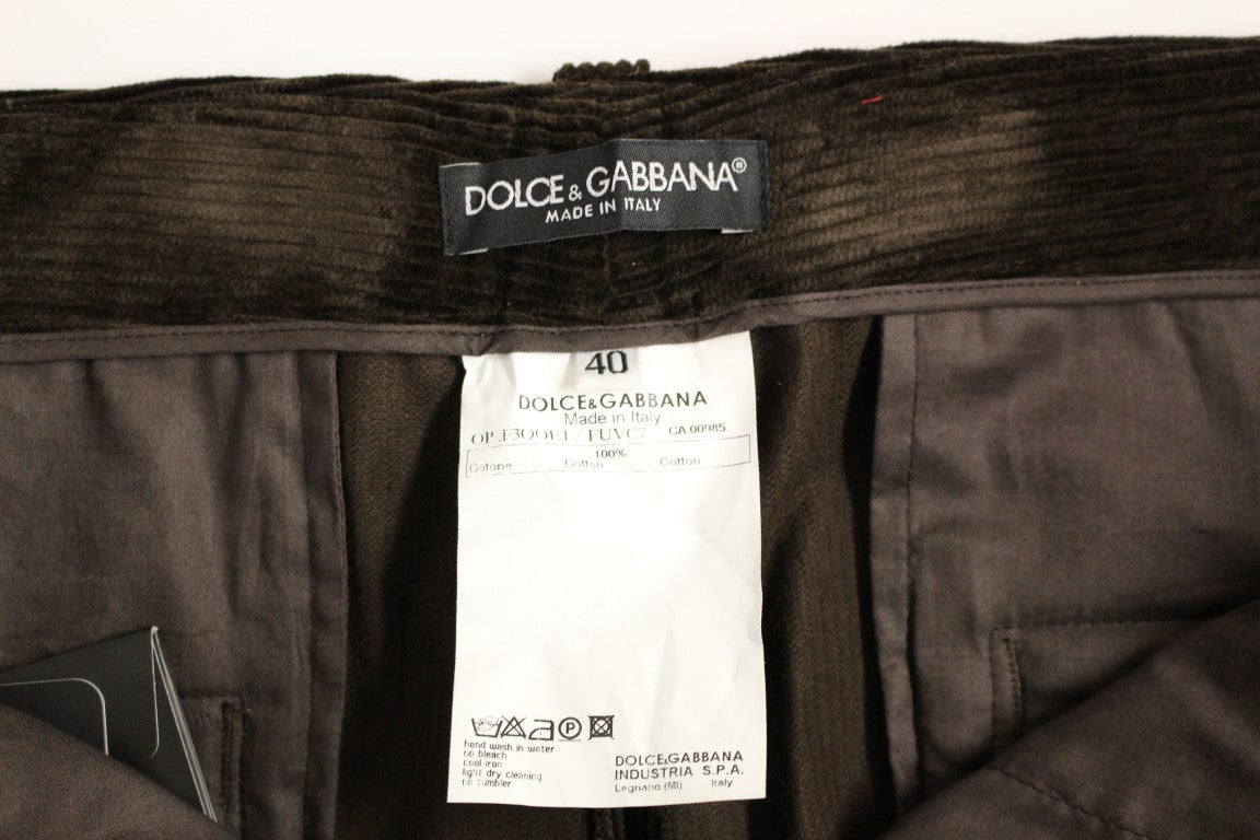 Dolce &amp; Gabbana Braune Cord-Freizeithose mit geradem Logo