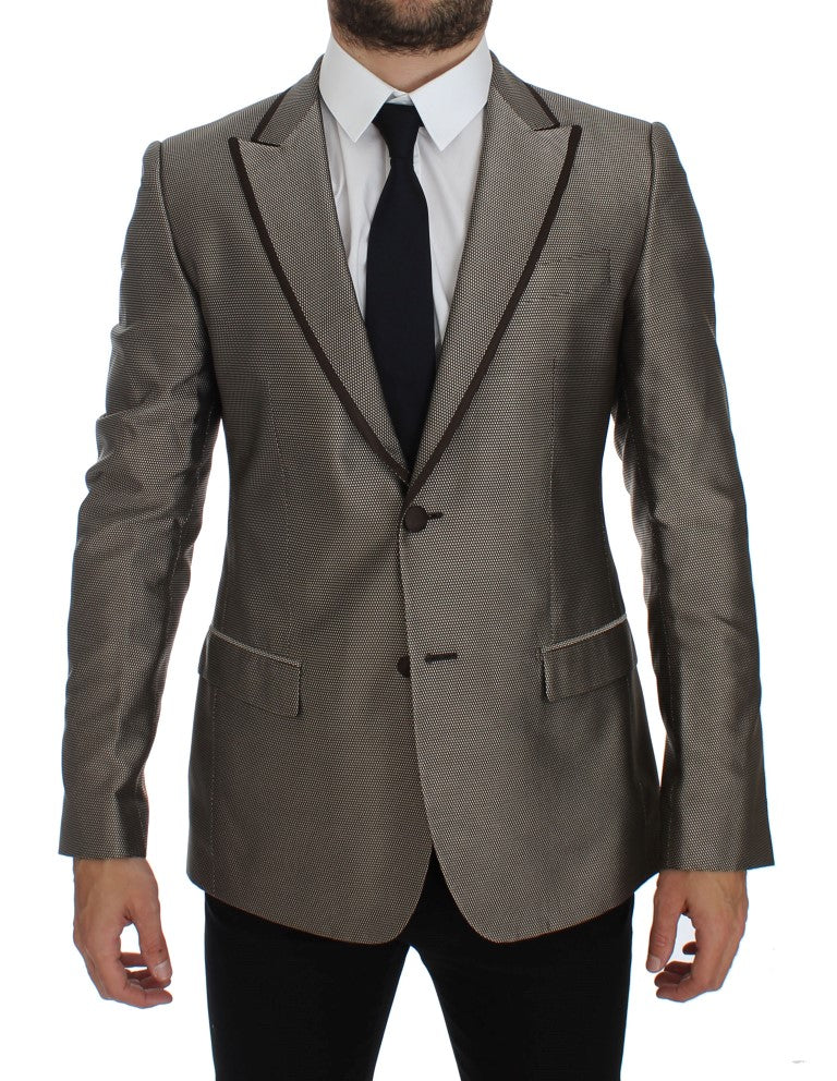 Dolce &amp; Gabbana Brauner Slim-Fit-Seidenblazer mit zwei Knöpfen