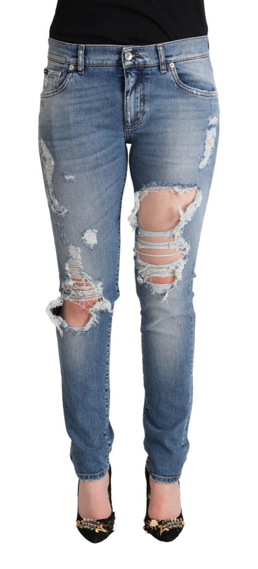 Blaue Röhrenjeans aus Baumwolldenim im Distressed-Look von Dolce &amp; Gabbana