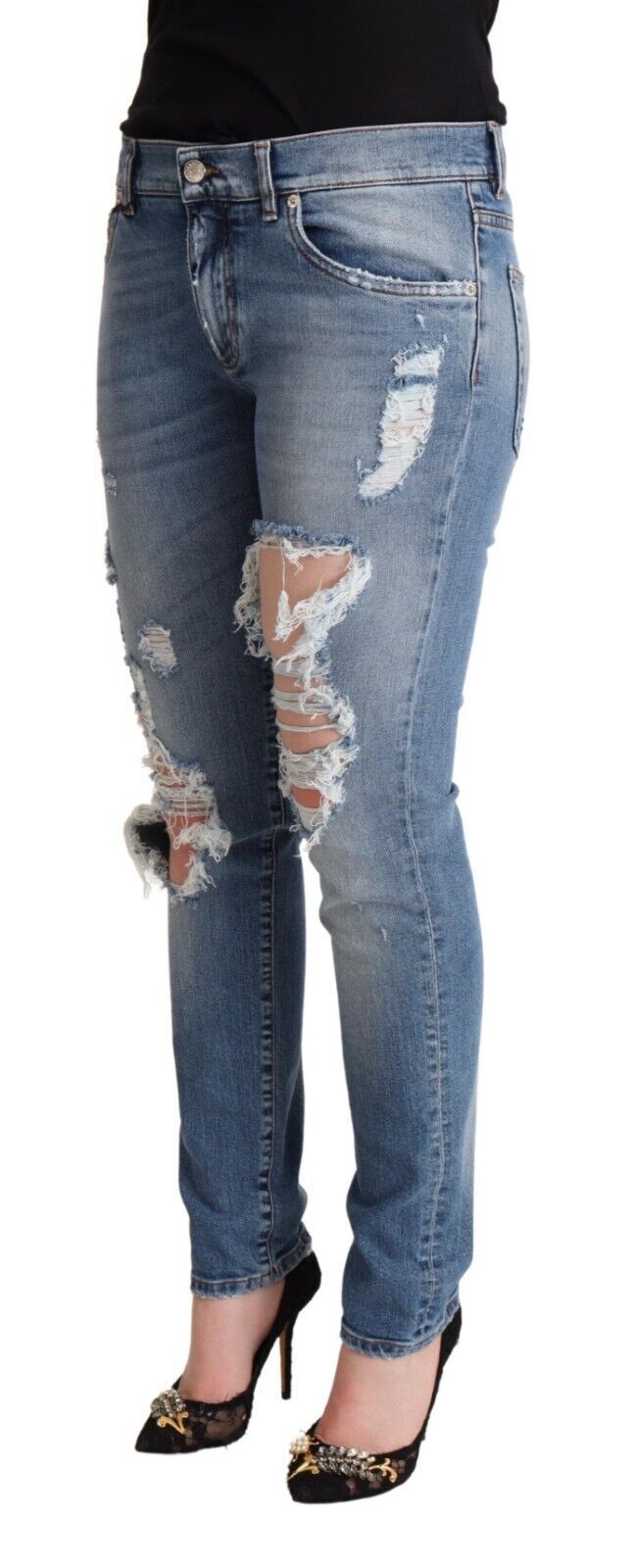 Blaue Röhrenjeans aus Baumwolldenim im Distressed-Look von Dolce &amp; Gabbana