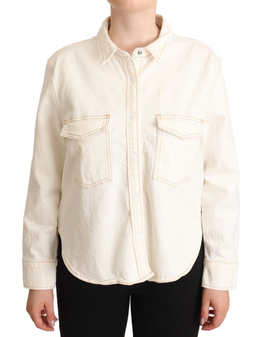 Levi 's White Cotton Collared Long Sleeves Button Down Polo Top