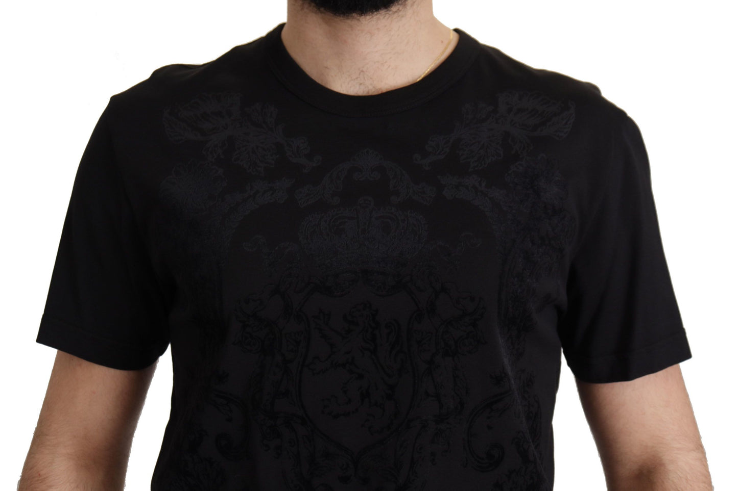 Dolce & Gabbana Black DG Baroque Cotton Crewneck 티셔츠