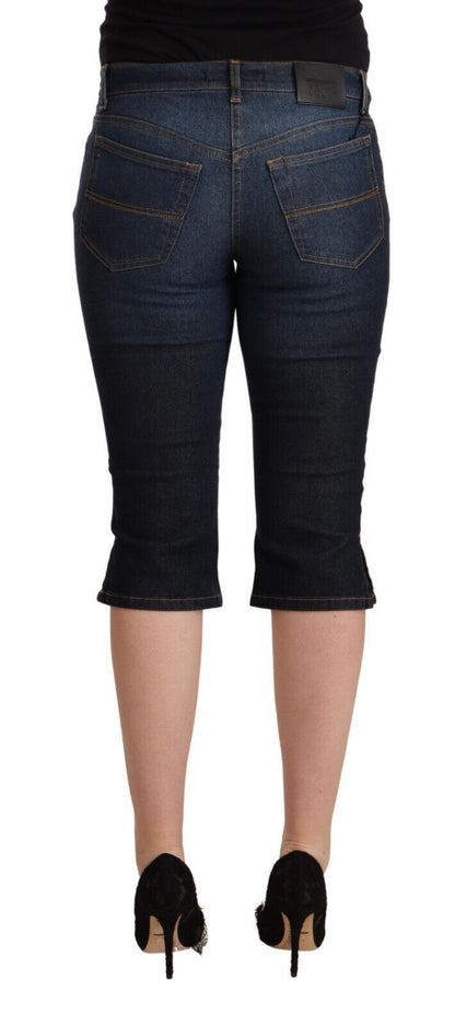 Blaue Capri-Denimjeans mit niedrigem Bund und schmaler Taille aus Baumwollstretch von GF Ferre