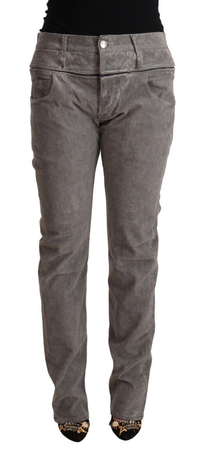 Acht Grey Cotton Straight Fit High Ware Pant