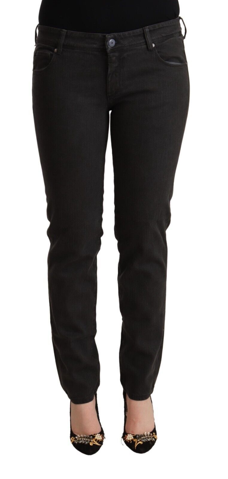 Ermanno Scervino Schwarze Skinny-Denim-Baumwolljeans mit niedriger Taille