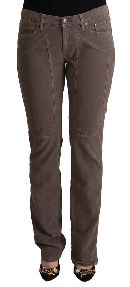 Jeckerson Brown Cotton Denim-Jeans mit niedrigem Bund und ikonischen Patches am Bein