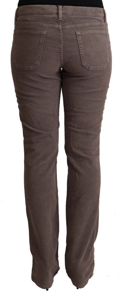 Jeckerson Brown Cotton Denim-Jeans mit niedrigem Bund und ikonischen Patches am Bein