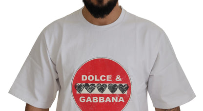 Dolce & Gabbana White Amor Heart Cotton Crewneck 티셔츠