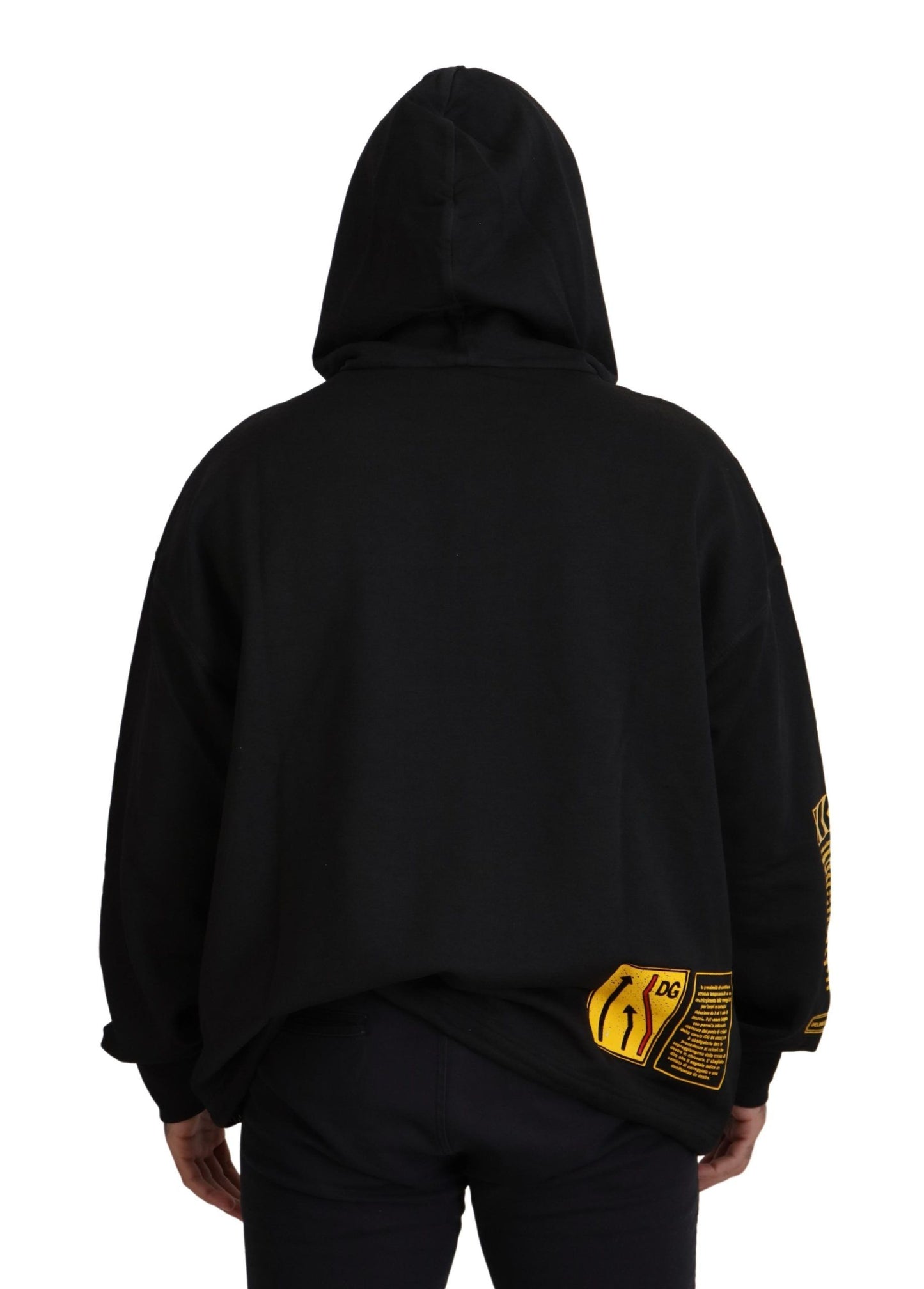 Dolce & Gabbana Black Cotton Hooded DG Shield 풀오버 스웨터