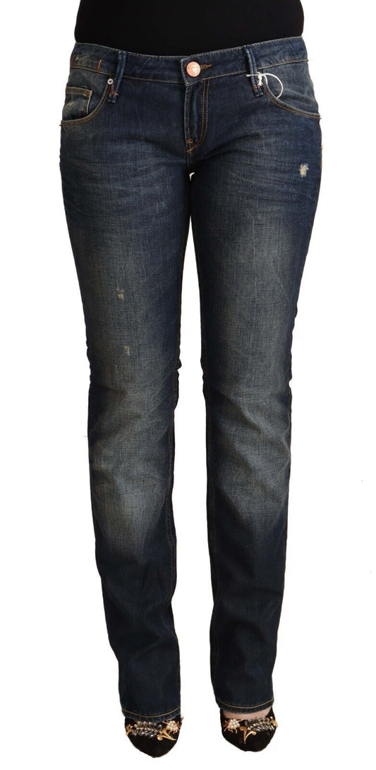 Acht blaue Skinny-Jeans aus gewaschener Baumwolle mit niedriger Taille