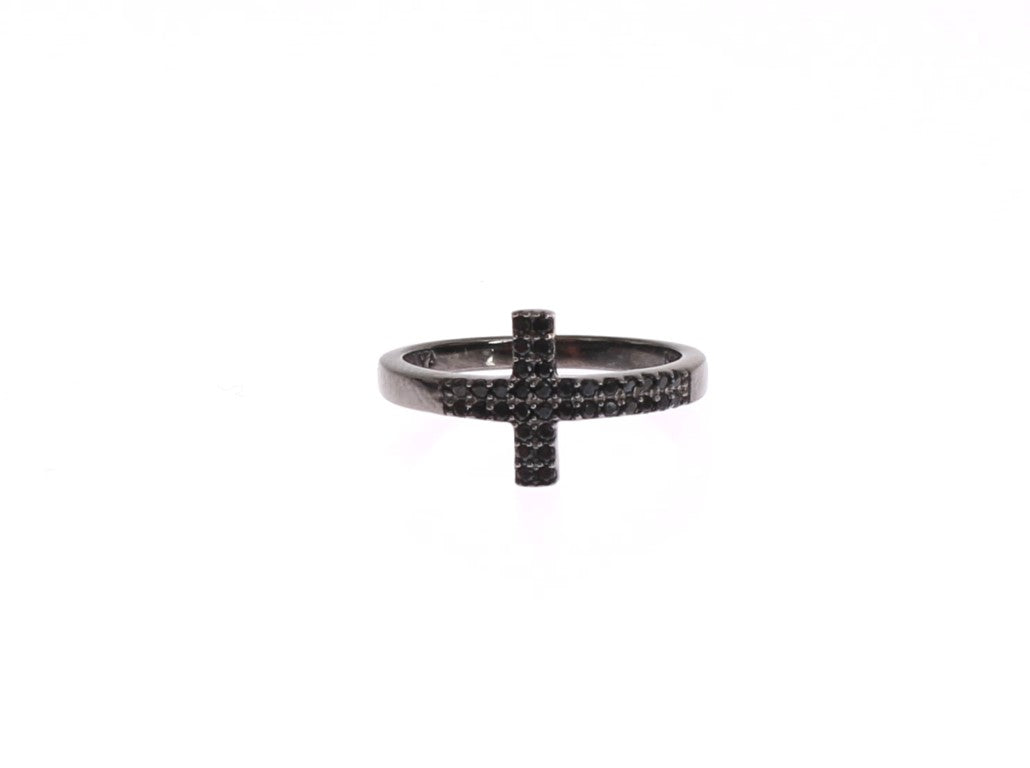 Nialaya Black CZ Cross Rhodium 925 링