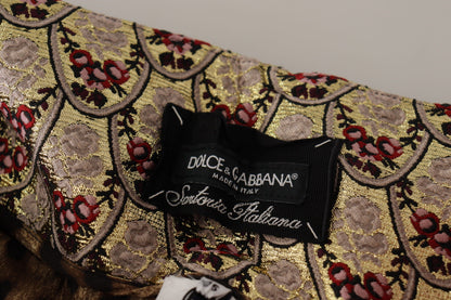 Dolce &amp; Gabbana – Braune, hoch taillierte Jacquard-Hose mit Leoparden- und Goldmuster