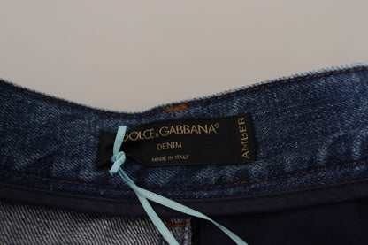 Dolce &amp; Gabbana Blue Jeans Jacquard Majolika-Hose mit hoher Taille