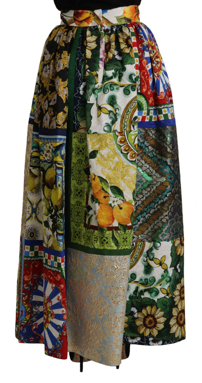 Dolce & Gabbana High Waist Maxi Skirt with Sicilian Patterns