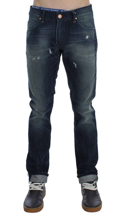 Acht Blue Wash Cotton Denim Slim Fit Jeans