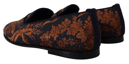 Dolce & Gabbana Blue Rust Floral Slippers Loafers Shoes