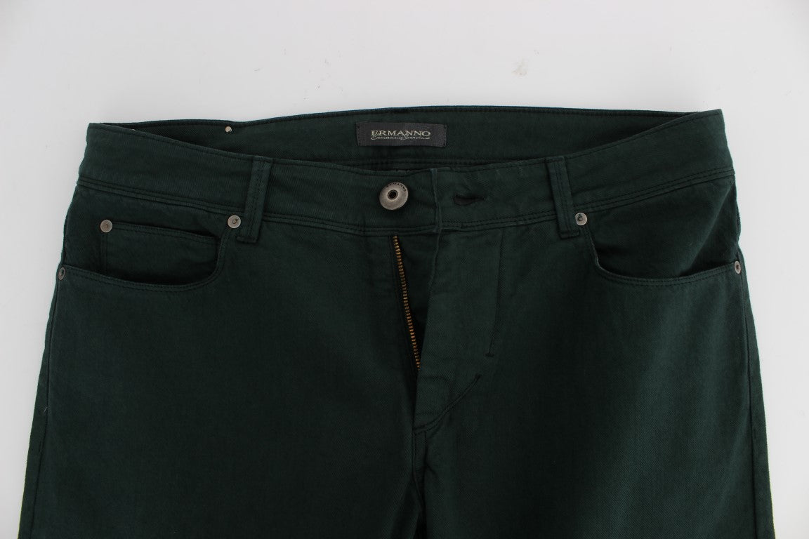 Ermanno Scervino Green Cotton Denim 스트레치 스트레이트 핏 청바지