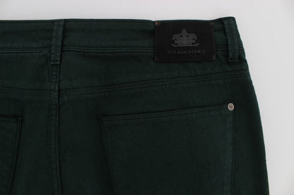 Ermanno Scervino Green Cotton Denim 스트레치 스트레이트 핏 청바지