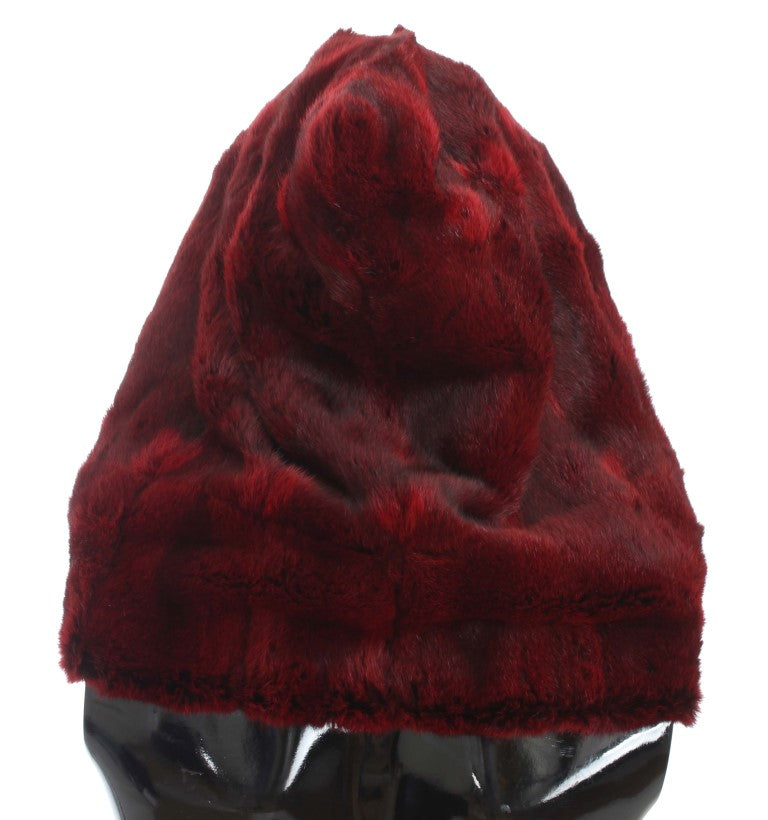 Dolce & Gabbana Luxurious Bordeaux Fur Hooded Scarf Wrap