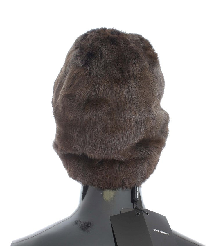 Dolce &amp; Gabbana Brown Weasel Fur Damen Kaschmirmütze Mütze