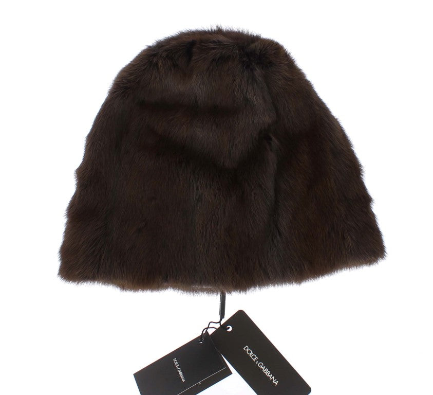 Dolce &amp; Gabbana Brown Weasel Fur Damen Kaschmirmütze Mütze