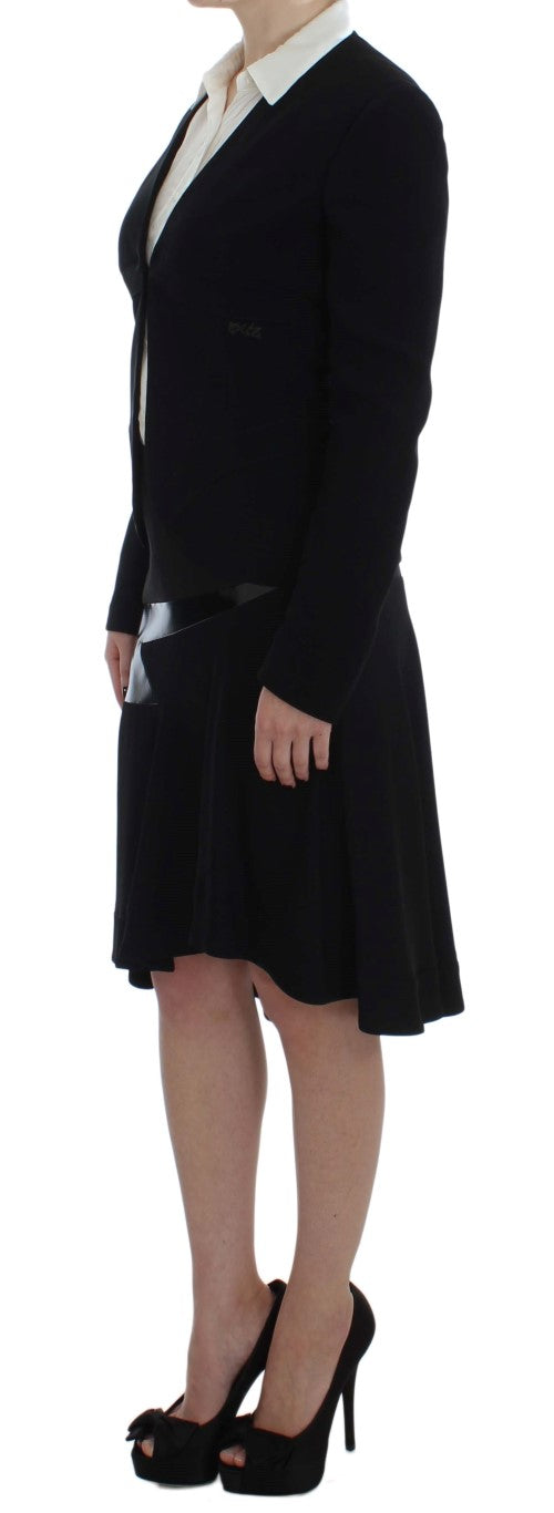 Exte Elegant Two-Piece Skirt Suit in Black & Blue