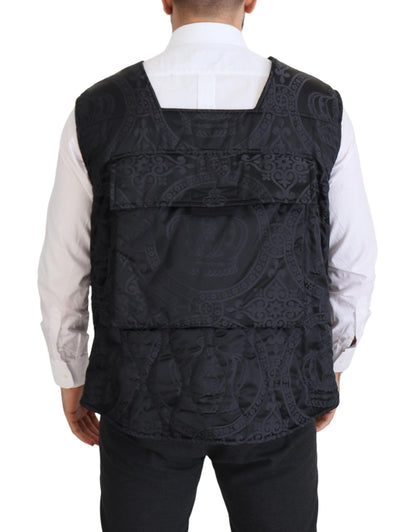 Dolce & Gabbana Black Nylon Full Zip Sleeveless 재킷