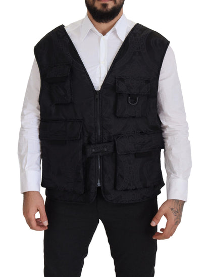 Dolce & Gabbana Black Nylon Full Zip Sleeveless 재킷