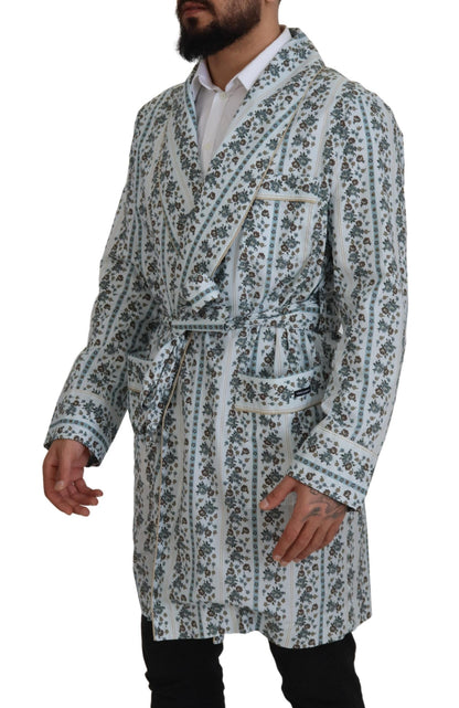 Dolce &amp; Gabbana Blaue Robe-Manteljacke aus Baumwolle mit Blumenmuster