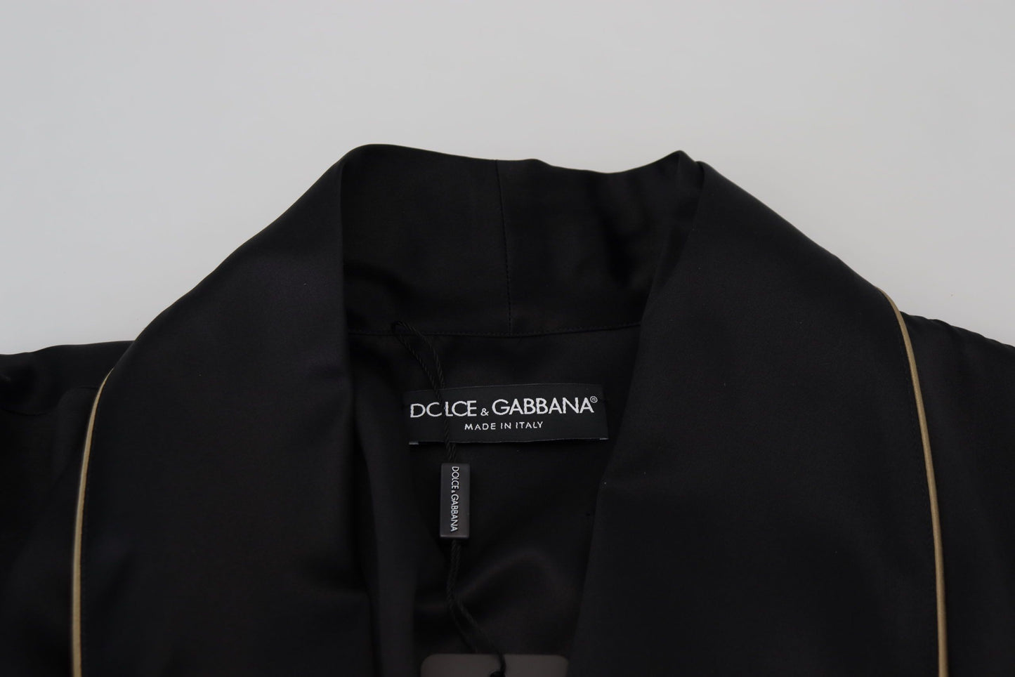 Dolce & Gabbana 블랙 100% 실크 로브 코트 랩 재킷