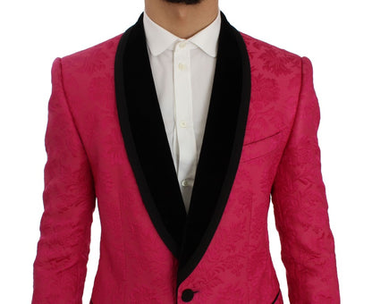 Dolce &amp; Gabbana Pink Floral Brocade Slim Blazer Jacke