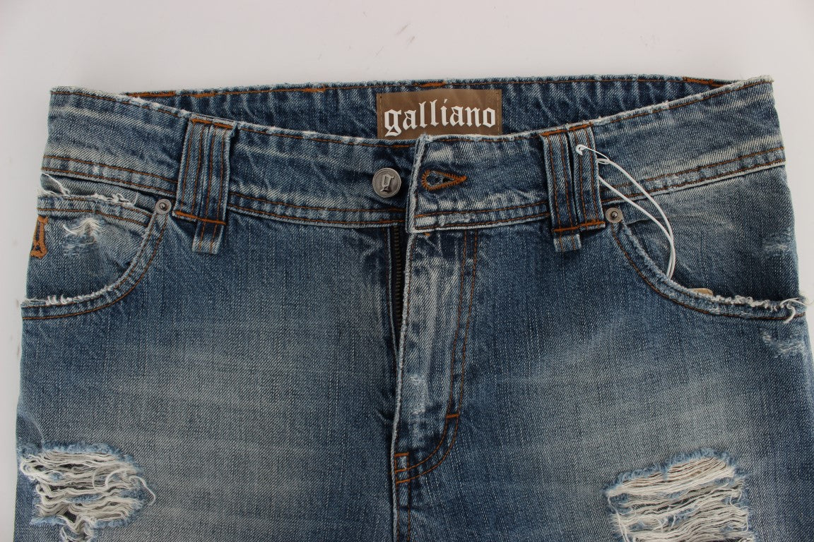 John Galliano Blue Wash Cotton 남자 친구가 자른 청바지에 맞습니다