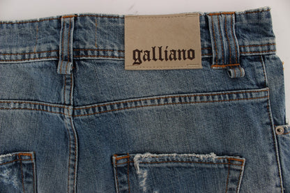 John Galliano Blue Wash Cotton 남자 친구가 자른 청바지에 맞습니다